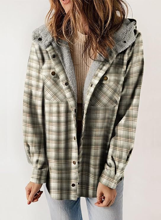 Grace - Warm Wool Jacket with Hood and Checkered Pattern for Women