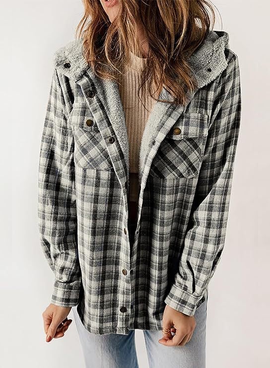 Grace - Warm Wool Jacket with Hood and Checkered Pattern for Women